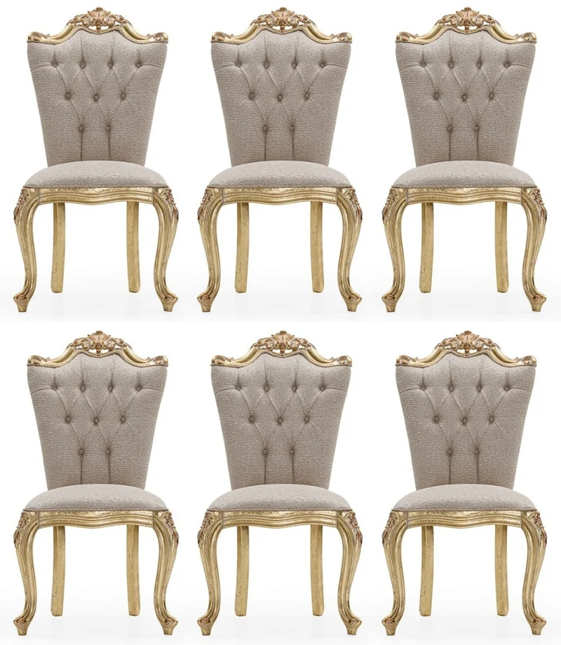 Casa Padrino Luxus Barock Esszimmer Stuhl 6er Set Grau / Gold - Prunkvolle Barockstil Küchen Stühle - Luxus Esszimmer Möbel im Barockstil - Barock Esszimmer Möbel - Barockstil Möbel