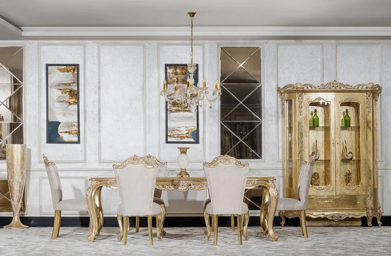 Casa Padrino Luxus Barock Esszimmer Stuhl 6er Set Grau / Gold - Prunkvolle Barockstil Küchen Stühle - Luxus Esszimmer Möbel im Barockstil - Barock Esszimmer Möbel - Barockstil Möbel