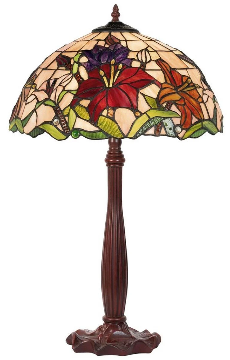 Casa Padrino Luxus Tiffany Tischleuchte Mehrfarbig Ø 40 x H. 64 cm - Runde Tiffany Schreibtischleuchte - Luxus Interior - Tiffany Leuchten - Luxus Leuchten