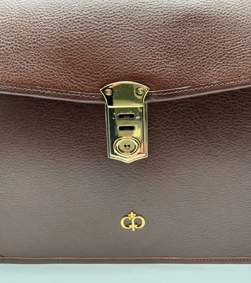 Casa Padrino Luxus Echtleder Herren Aktentasche Dunkelbraun / Gold 42 cm - Made in Italy