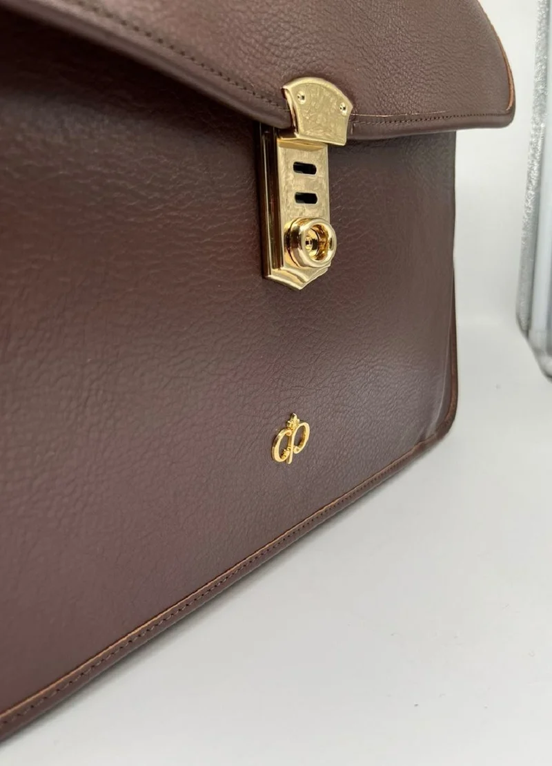 Casa Padrino Luxus Echtleder Herren Aktentasche Dunkelbraun / Gold 42 cm - Made in Italy