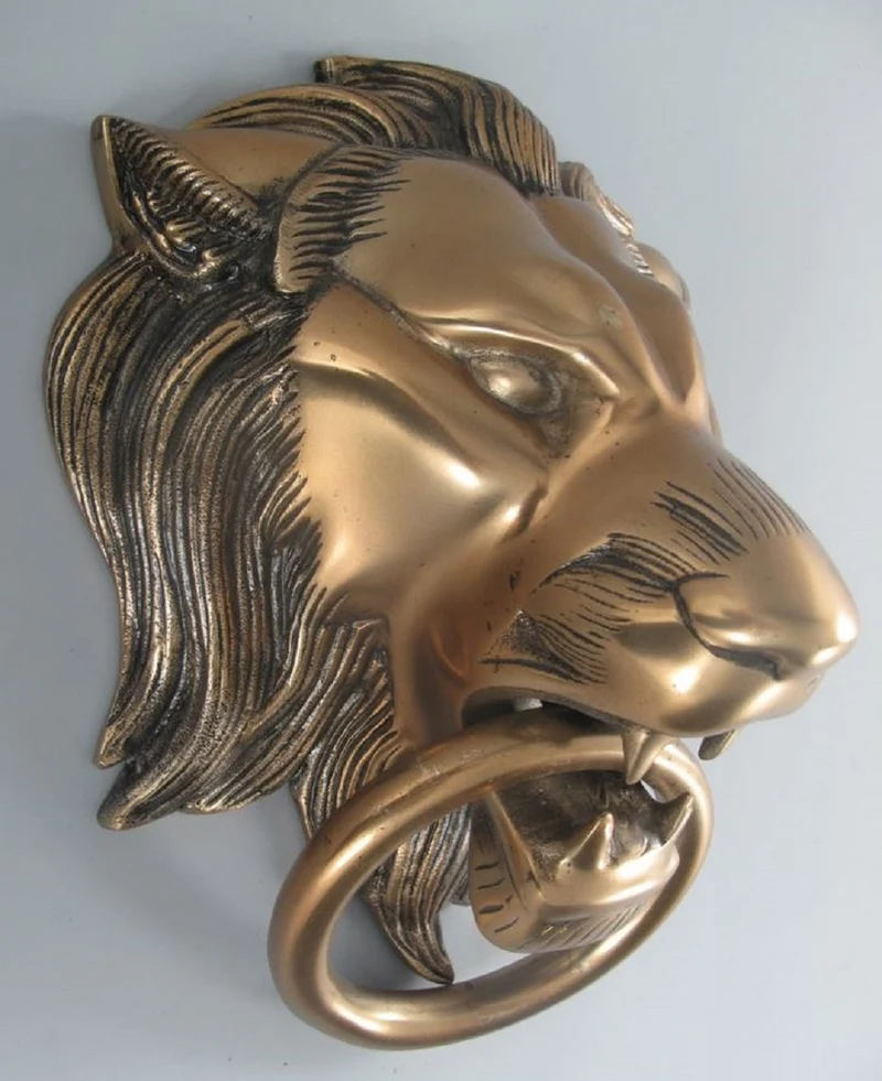 Casa Padrino Barock Aluminium Türklopfer Löwe Bronze H. 40 cm - Barock Deko Accessoires