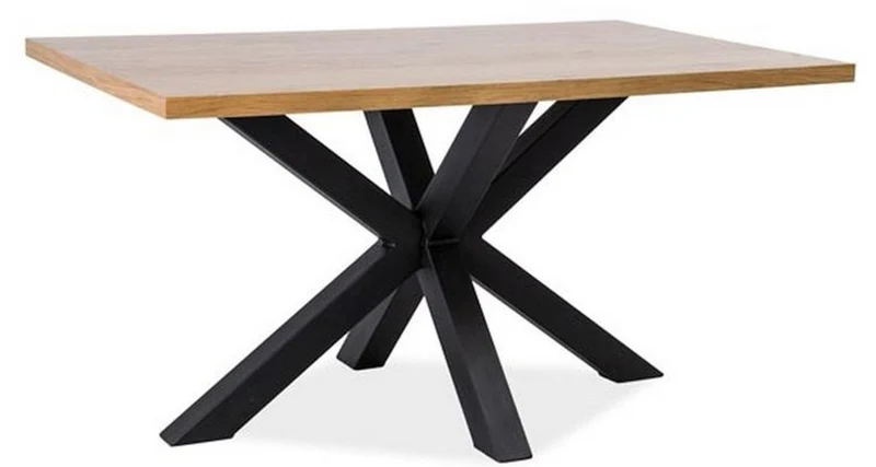 Casa Padrino Designer Massivholz Esstisch Naturfarben / Schwarz - Verschiedene Größen - Küchentisch mit massiver Eichenholz Tischplatte - Küchen Möbel