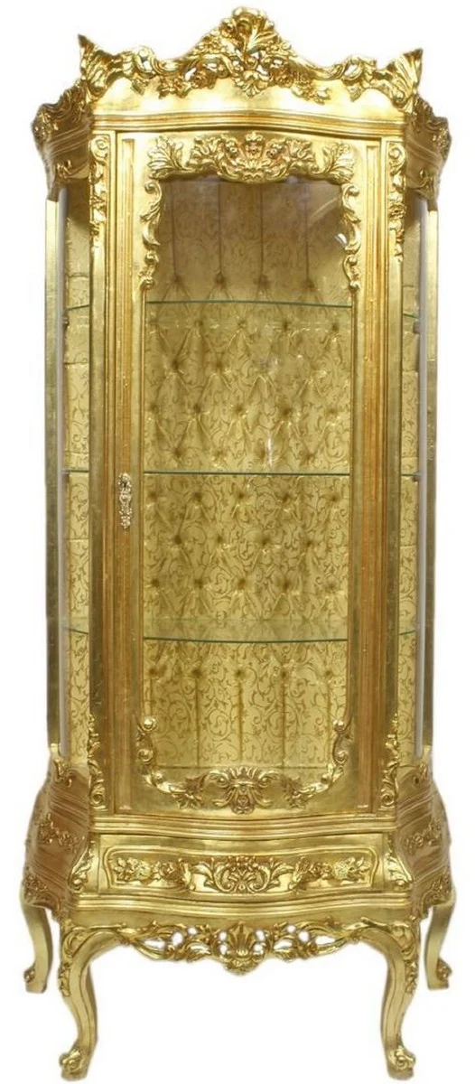 Casa Padrino Barock Vitrine Gold 80 x 40 x H. 200 cm - Prunkvoller Barock Vitrinenschrank mit Glastür und wunderschönen Verzierungen - Barock Möbel