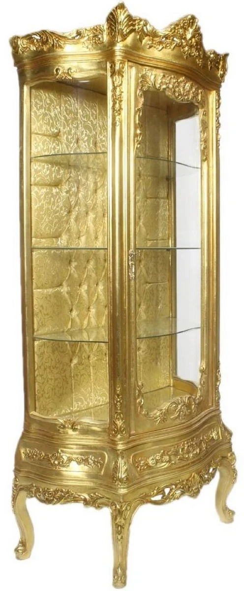 Casa Padrino Barock Vitrine Gold 80 x 40 x H. 200 cm - Prunkvoller Barock Vitrinenschrank mit Glastür und wunderschönen Verzierungen - Barock Möbel