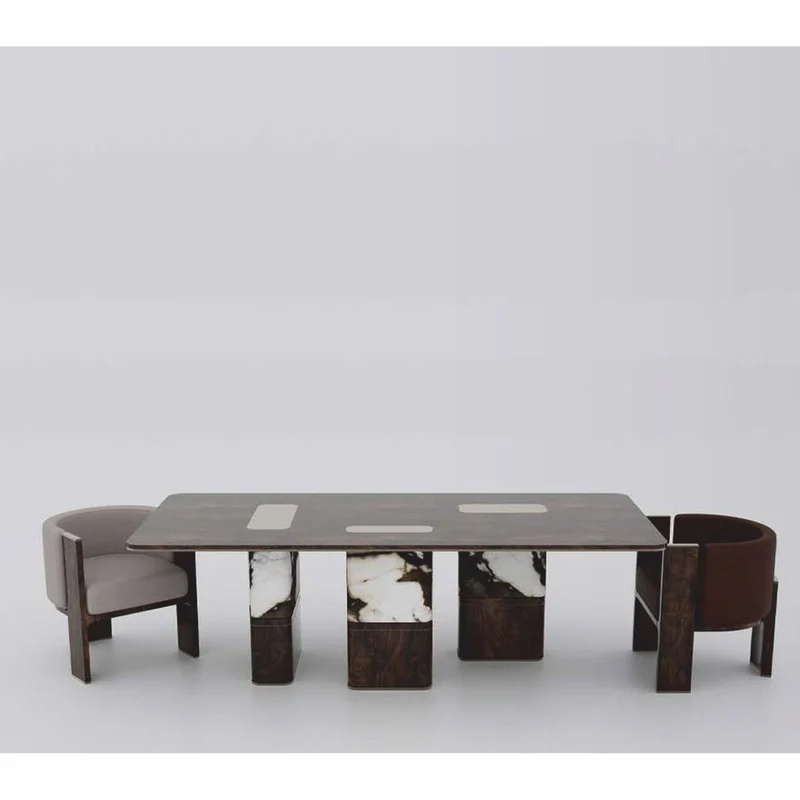Casa Padrino Luxus Esstisch Dunkelbraun / Schwarz / Weiß / Messing 240 cm - Esszimmer Möbel