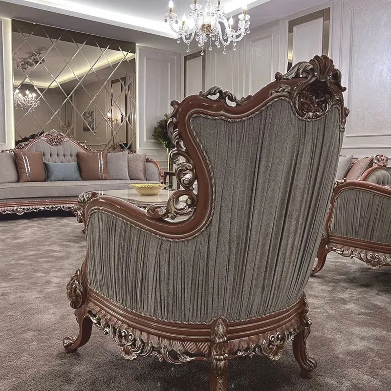 Casa Padrino Luxus Barock Wohnzimmer Sessel Grau / Braun / Silber - Barock Möbel