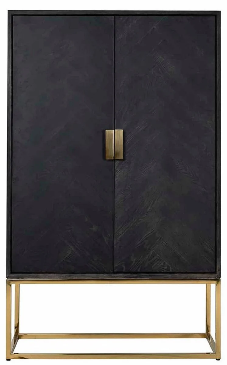 Casa Padrino Luxus Barschrank Schwarz / Gold 108 x 45 x H. 175 cm - Massivholz Schrank mit 2 Türen - Wohnzimmer Möbel - Bar Möbel - Hotel Möbel - Luxus Kollektion