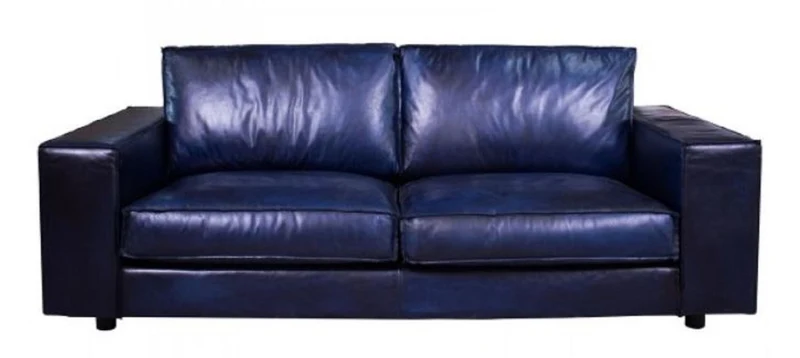 Casa Padrino Luxus Leder Sofa Dunkelblau 205 x 104 x H. 83 cm - Echtleder Wohnzimmer Sofa - Echtleder Wohnzimmer Möbel - Luxus Leder Möbel