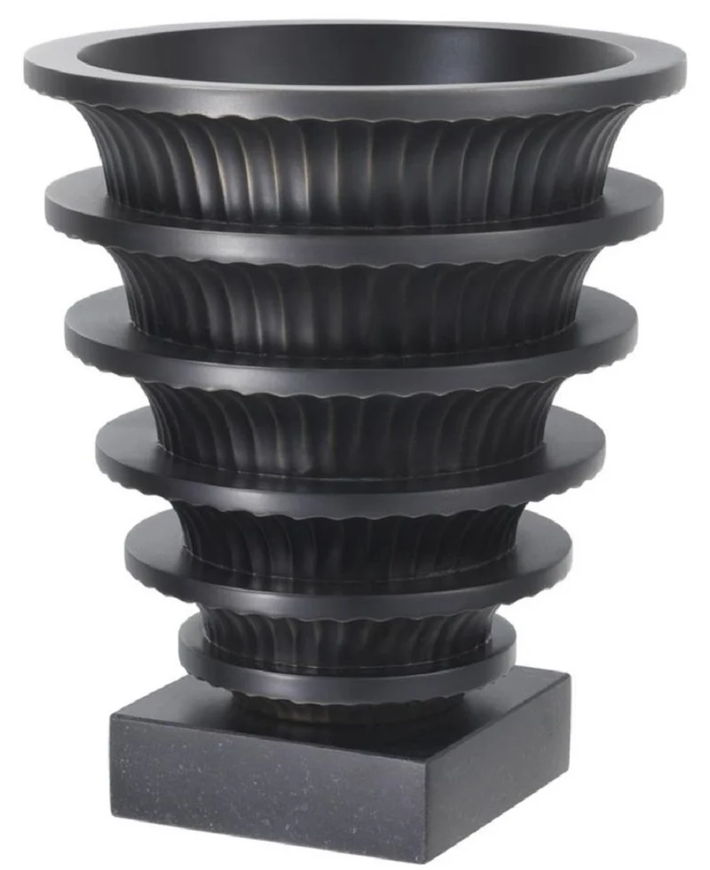 Casa Padrino Luxus Messing Vase mit Granitsockel Bronze / Schwarz Ø 19 x H. 22,3 cm - Wohnzimmer Deko