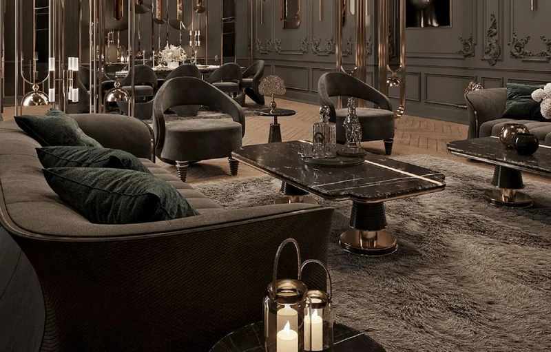 Casa Padrino Luxus Couchtisch Schwarz / Gold 150 x 80 x H. 42,5 cm - Wohnzimmertisch mit Kunstmarmor Tischplatte - Luxus Wohnzimmer Möbel - Hotel Möbel - Luxus Einrichtung - Hotel Einrichtung