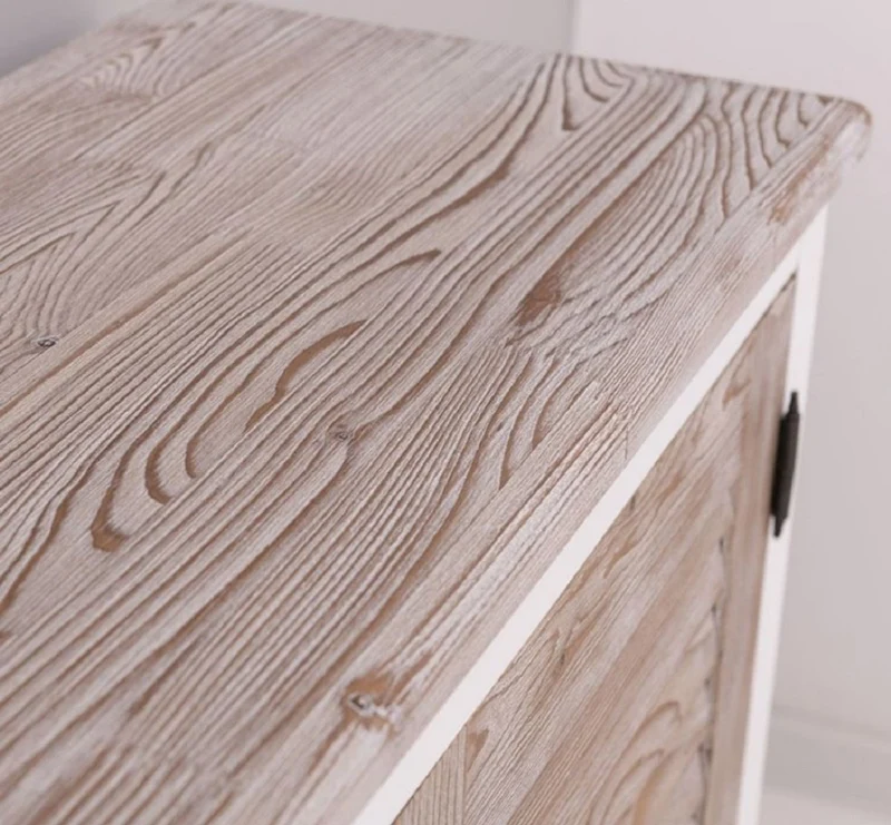 Casa Padrino Landhausstil Sideboard Weiß / Naturfarben 209 x 37 x H. 90 cm - Massivholz Schrank mit 4 Türen - Massivholz Möbel - Esszimmer Möbel - Landhausstil Möbel