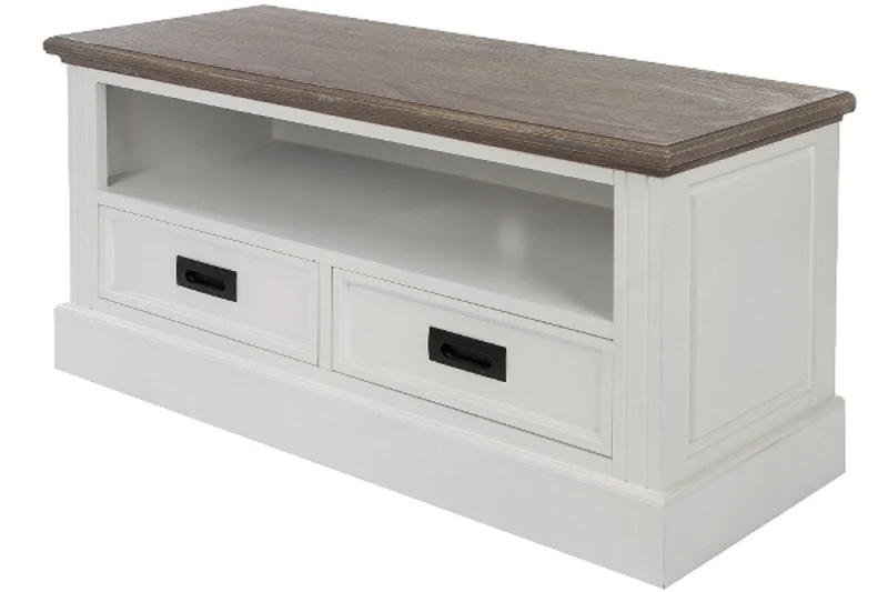 Casa Padrino Landhausstil Fernsehschrank Weiß / Braun 99 x 40 x H. 51 cm - Handgefertigter Wohnzimmer TV Schrank im Landhausstil
