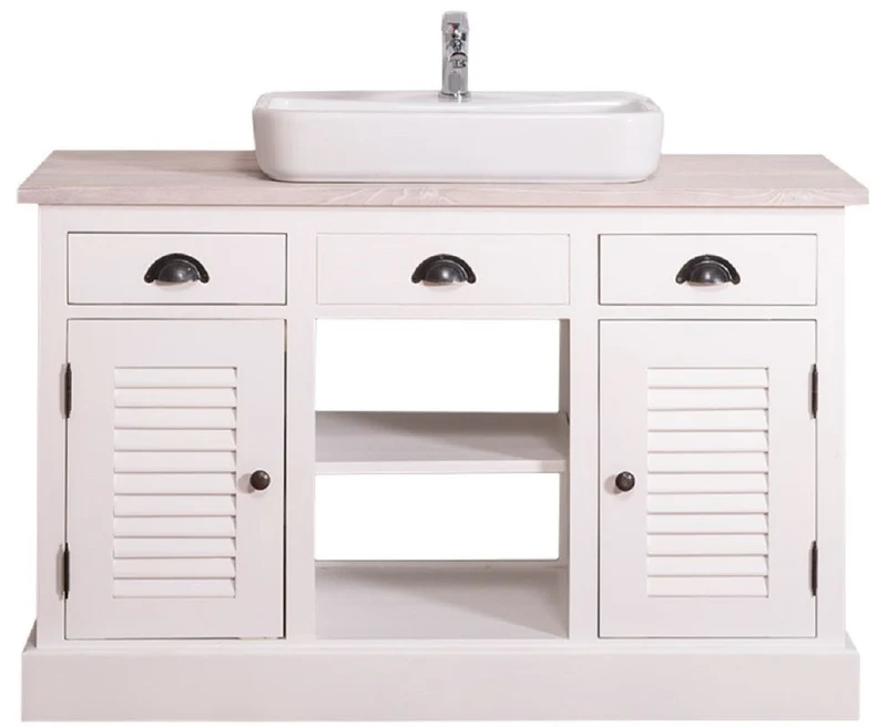 Casa Padrino Landhausstil Waschbeckenschrank Weiß / Hellgrau 120 x 51 x H. 75 cm - Waschtisch mit 2 Türen und 3 Schubladen