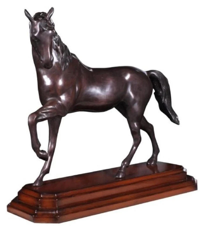 Casa Padrino Luxus Bronzefigur Pferd mit Holzsockel Bronze / Braun 42 x 17 x H. 40 cm - Dekofigur