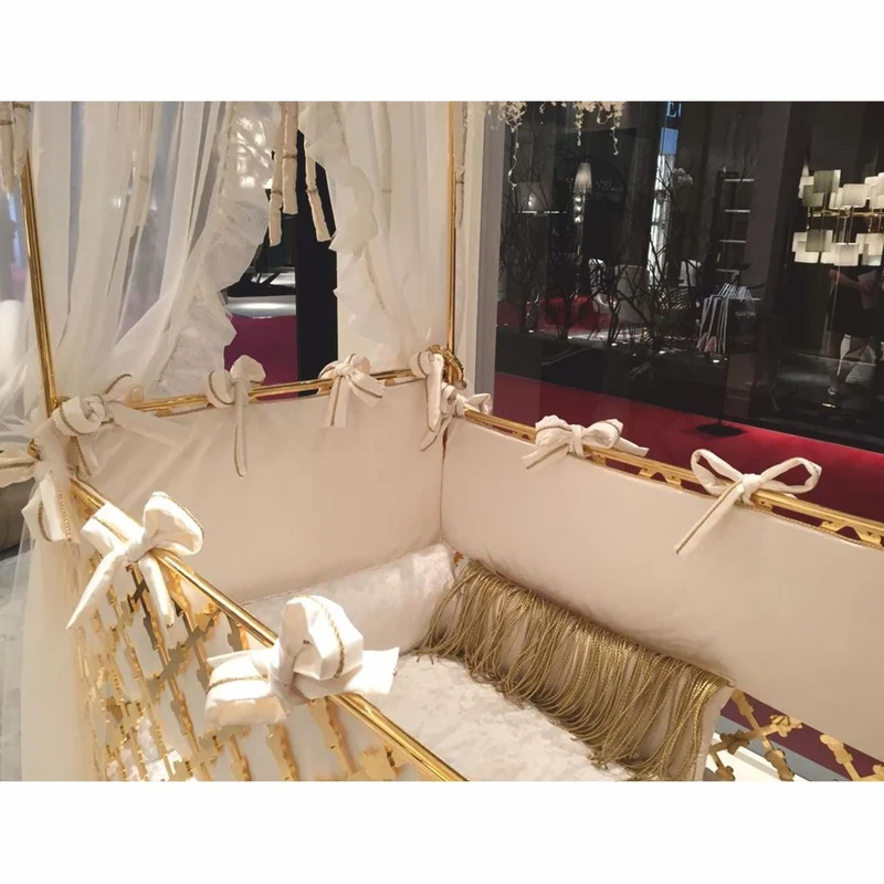 Casa Padrino Luxus Barock Babybett mit Krone Gold 150 x 80 x H. 245 cm - Made in Italy