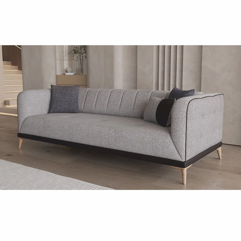 Casa Padrino Luxus Schlafsofa mit verstellbarer Rückenlehne Grau / Schwarz / Naturfarben 229 cm
