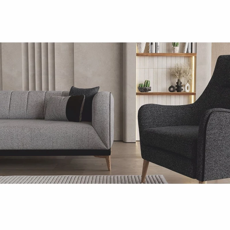 Casa Padrino Luxus Schlafsofa mit verstellbarer Rückenlehne Grau / Schwarz / Naturfarben 229 cm
