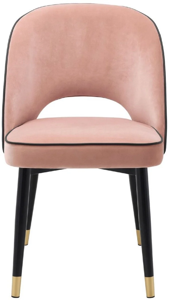 Casa Padrino Luxus Esszimmerstuhl Set Rosa / Schwarz / Messing 53 x 56 x H. 84 cm - Esszimmerstühle mit edlem Samtstoff - Esszimmer Möbel