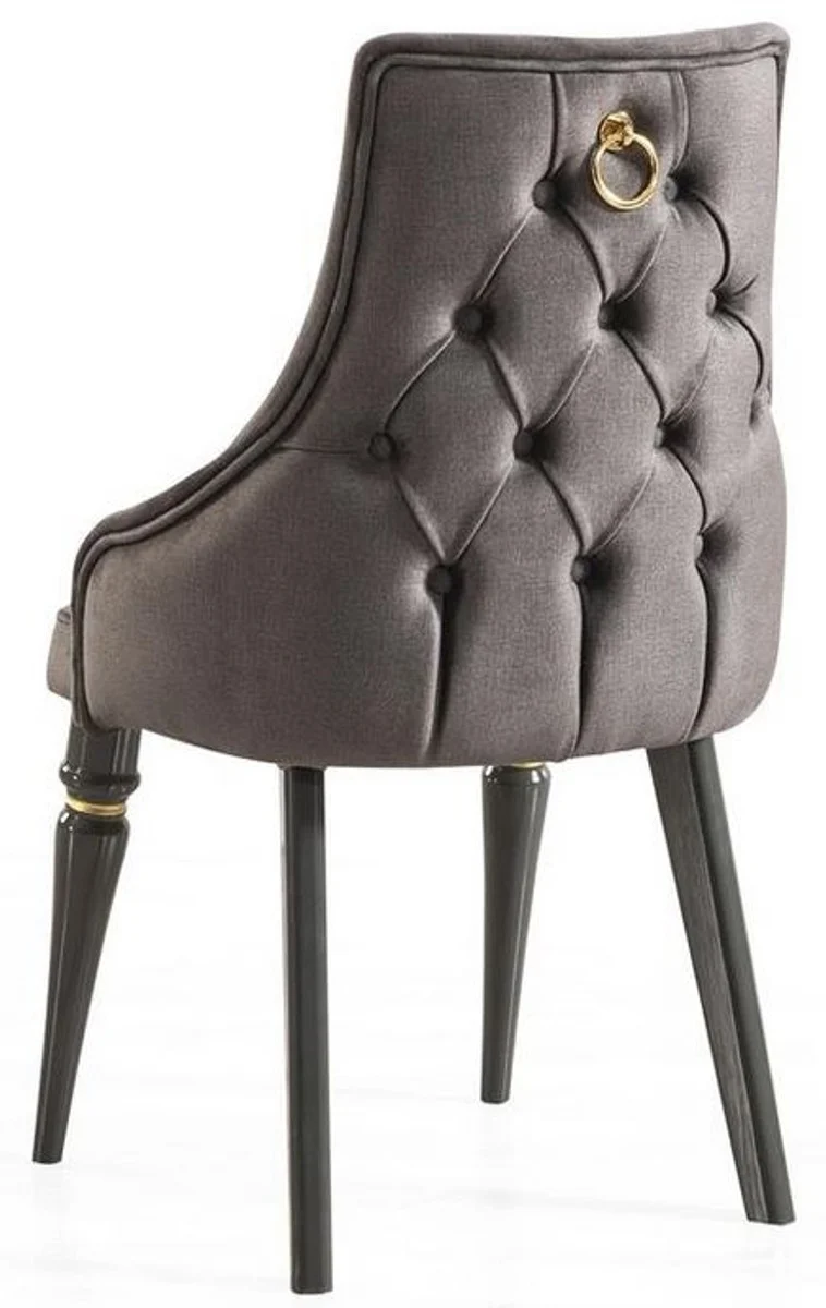 Casa Padrino Luxus Art Deco Esszimmer Set Grau / Gold - 1 ausziehbarer Esszimmertisch & 6 Esszimmerstühle - Art Deco Esszimmer Möbel - Luxus Qualität