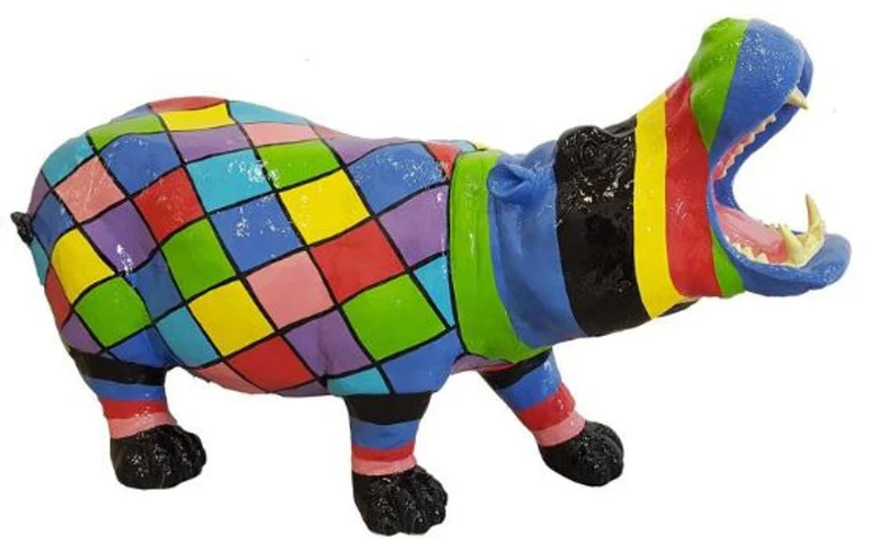 Casa Padrino Designer Dekofigur Nilpferd Bunt 120 x H. 60 cm - Deko Skulptur - Gartenfigur - Wetterbeständige Gartendekoration