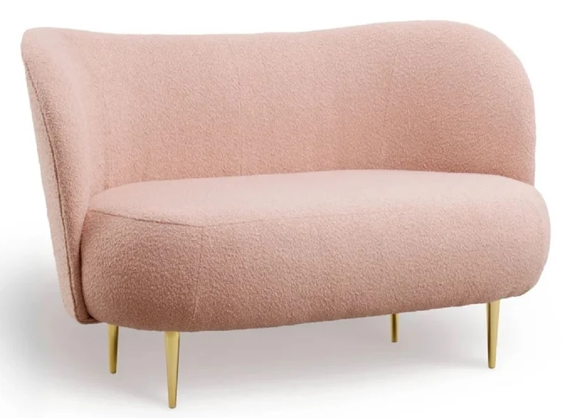 Casa Padrino Luxus 2er Sofa Rosa / Gold 130 x 72 x H. 80 cm - Wohnzimmer Sofa mit gebogener Rückenlehne - Wohnzimmer Möbel - Luxus Möbel - Wohnzimmer Einrichtung - Luxus Einrichtung
