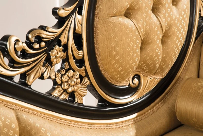 Casa Padrino Luxus Barock Wohnzimmer Set Gold / Schwarz - 2 Sofas & 1 Couchtisch & 2 Beistelltische - Wohnzimmermöbel im Barockstil - Edle Barock Möbel