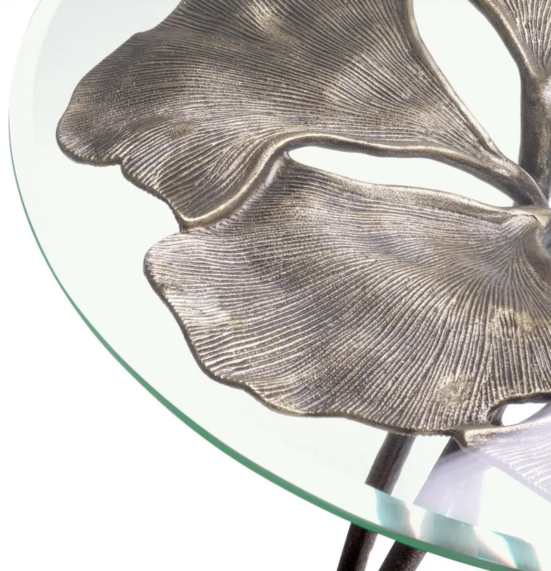 Casa Padrino Luxus Beistelltisch Vintage Messing Ø 58 x H. 56,5 cm - Runder Aluminium Tisch mit Glasplatte - Luxus Möbel - Wohnzimmer Möbel - Hotel Möbel - Luxus Einrichtung