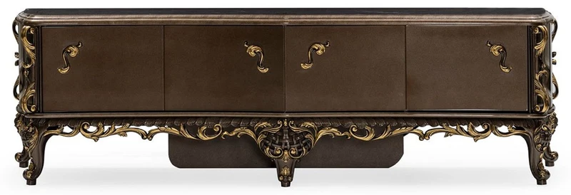 Casa Padrino Luxus Barock TV Schrank Braun / Gold - Prunkvolles Massivholz Sideboard mit 4 Türen - Wohnzimmer Möbel im Barockstil - Barock Möbel - Edel & Prunkvoll