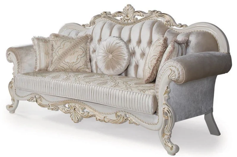 Casa Padrino Luxus Barock Wohnzimmer Set Mehrfarbig / Weiß / Gold - 2 Sofas & 2 Sessel & 1 Couchtisch - Wohnzimmer Möbel im Barockstil - Edel & Prunkvoll
