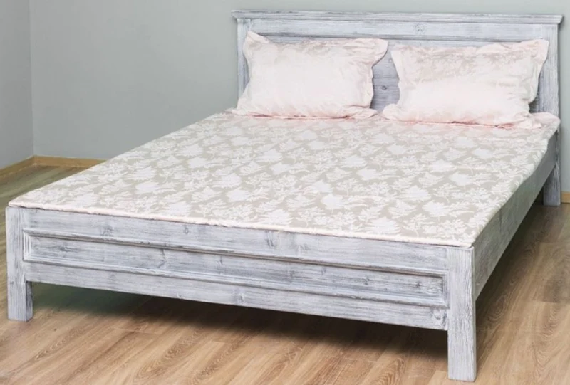 Casa Padrino Landhausstil Massivholz Bett Antik Grau 160 x 200 x H. 93 cm - Massivholz Doppelbett - Landhausstil Schlafzimmer Möbel
