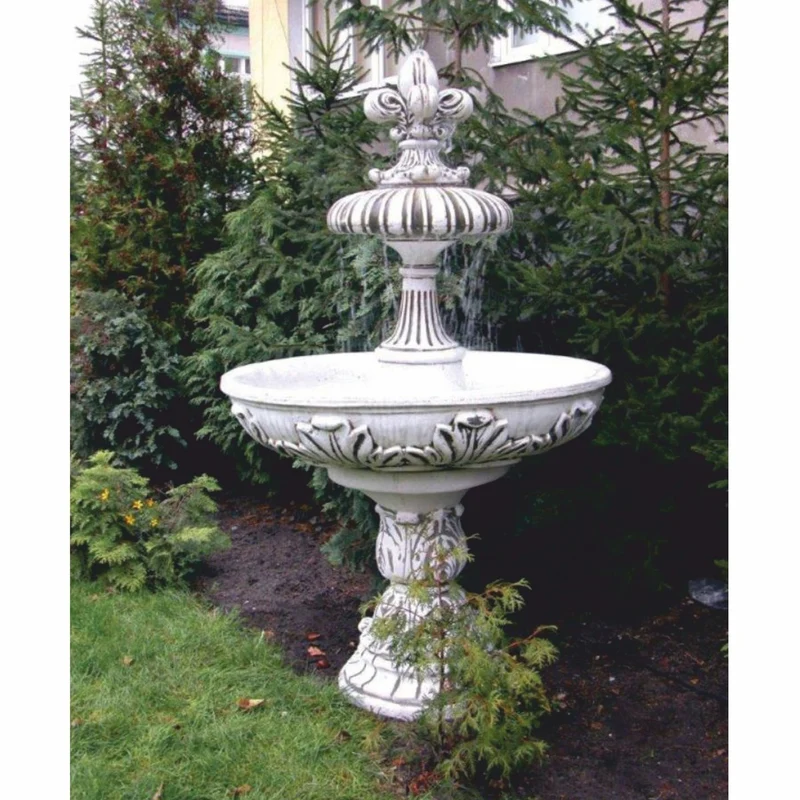 Casa Padrino Barock Springbrunnen Weiß / Grau Ø 108 x H. 173 cm - Barockstil Gartenbrunnen