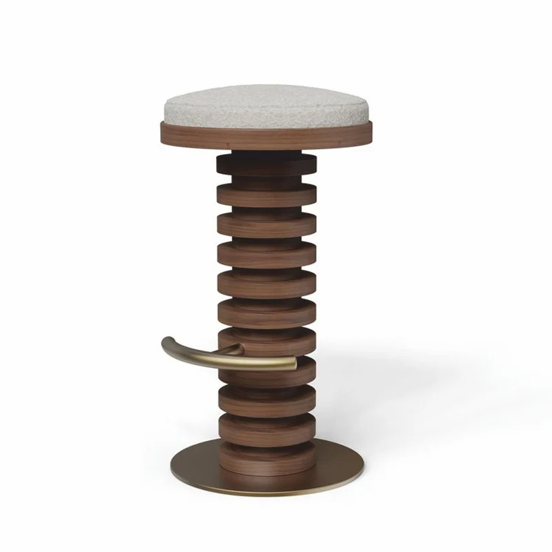 Casa Padrino Luxus Massivholz Barhocker Braun / Creme / Messing H. 75 cm - Premium Qualität