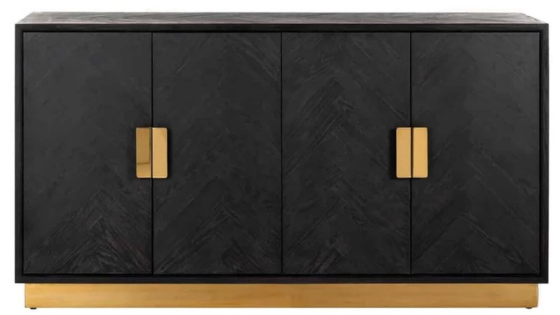 Casa Padrino Luxus Sideboard Schwarz / Gold 160 x 45 x H. 86 cm - Massivholz Schrank mit 4 Türen - Wohnzimmer Möbel - Hotel Möbel - Luxus Kollektion