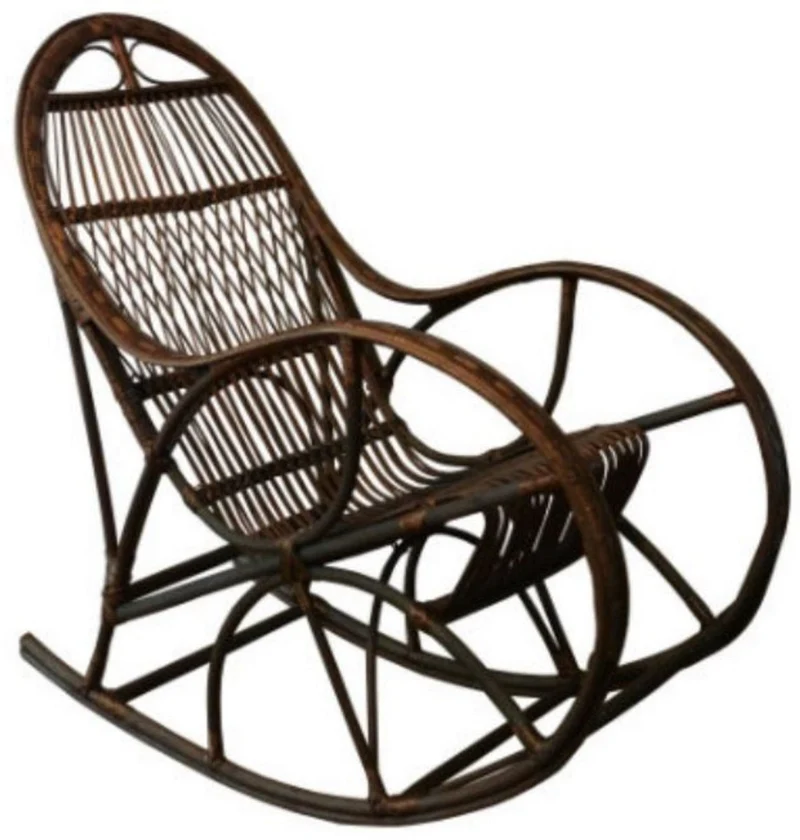 Casa Padrino Luxus Schaukelsessel Dunkelbraun 53 x 120 x H. 115 cm - Handgefertigter Rattan Schaukelstuhl mit Armlehnen - Wohnzimmer Möbel - Garten Möbel - Rattan Möbel - Luxus Möbel