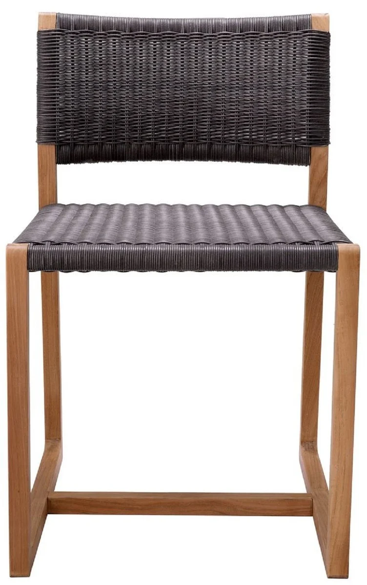 Casa Padrino Luxus Teakholz Esszimmer Stuhl Naturfarben / Schwarz 48 x 58 x H. 78,5 cm - Garten Stuhl - Terrassen Stuhl - Garten Möbel - Esszimmer Möbel - Luxus Teakholz Möbel
