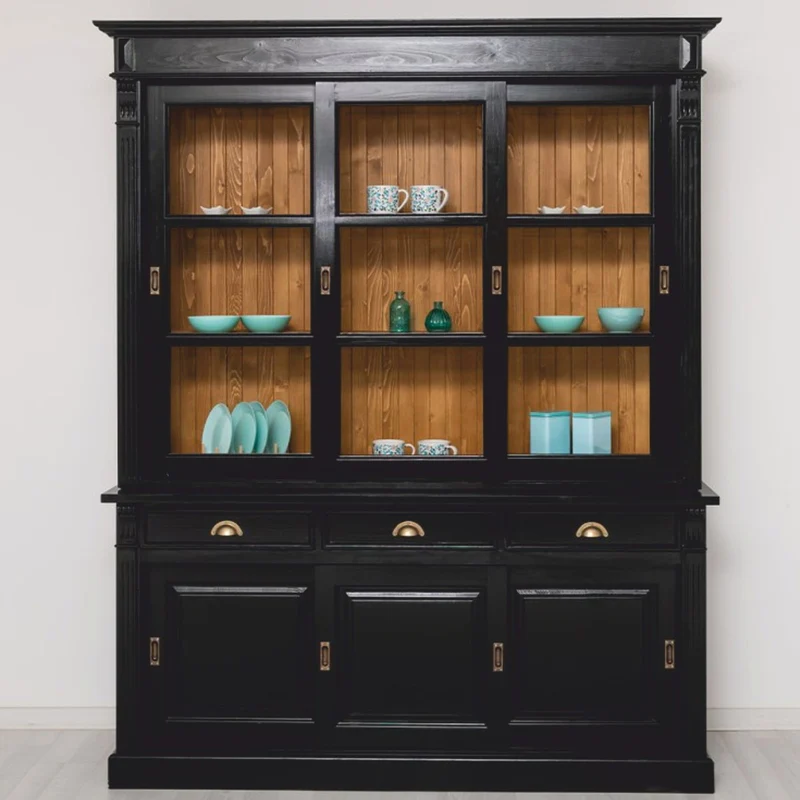 Casa Padrino Landhausstil Esszimmer Schrank Schwarz / Braun 180 x 51 x H. 220 cm