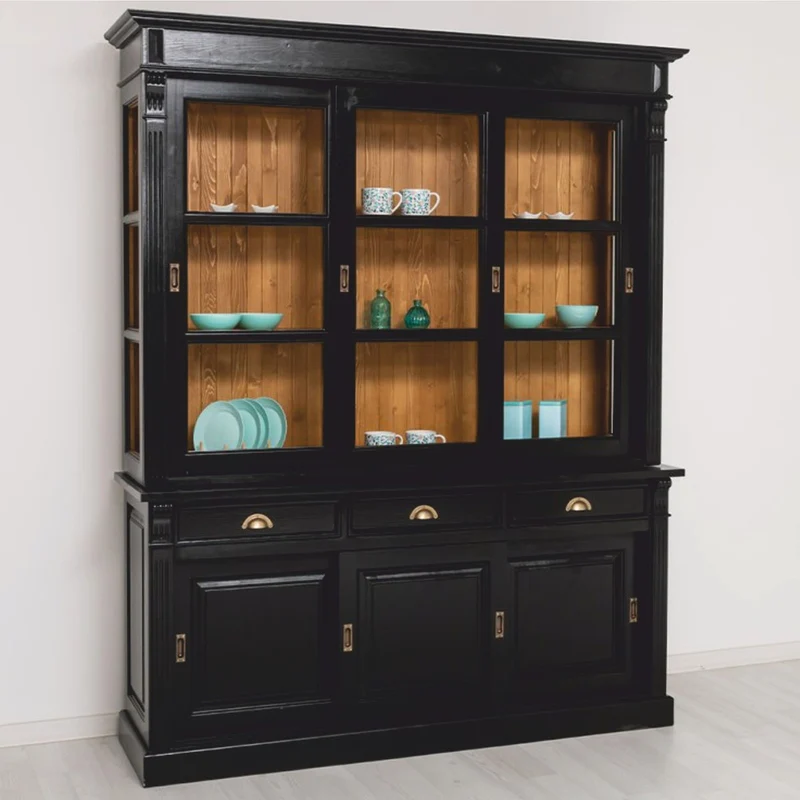 Casa Padrino Landhausstil Esszimmer Schrank Schwarz / Braun 180 x 51 x H. 220 cm