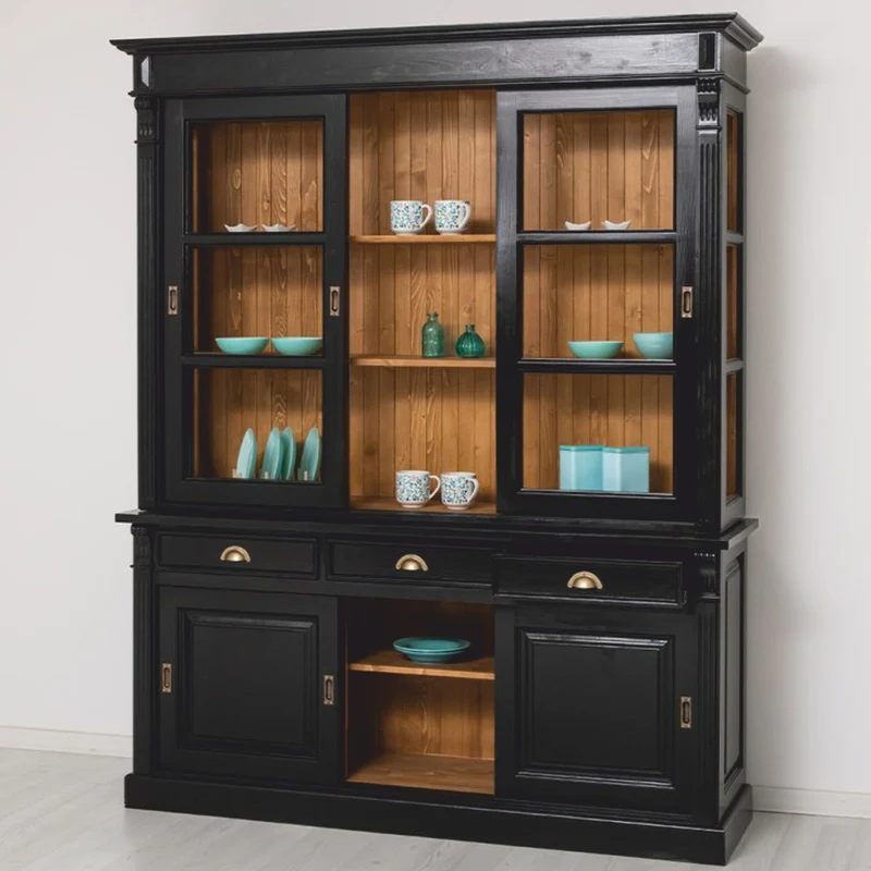 Casa Padrino Landhausstil Esszimmer Schrank Schwarz / Braun 180 x 51 x H. 220 cm