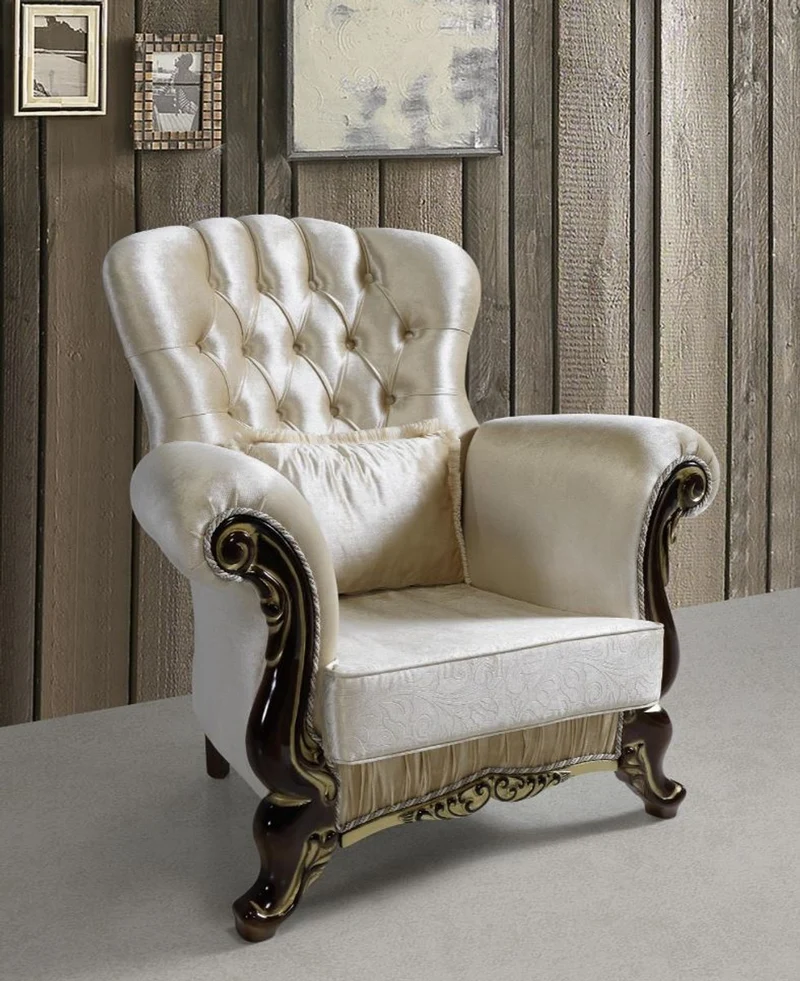 Casa Padrino Barock Sessel mit Glitzersteinen Champagnerfarben / Schwarz / Gold 112 x 85 x H. 112 cm - Edle Wohnzimmer Möbel im Barockstil