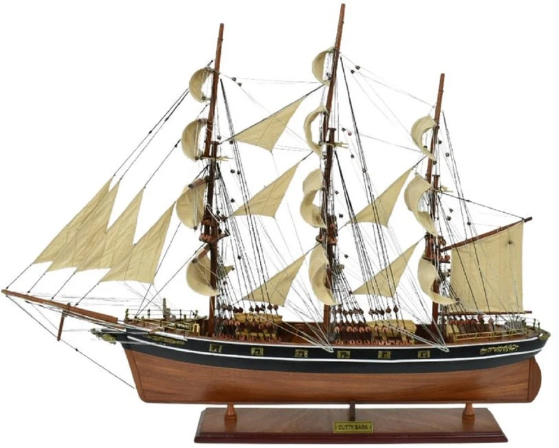 Casa Padrino Luxus Flaggschiff Cutty Sark Braun / Schwarz / Weiß 70 x 28 x H. 85 cm - Handgefertigtes Deko Schiff - Holzschiff - Segelschiff - Kriegsschiff - Luxus Deko Accessoires