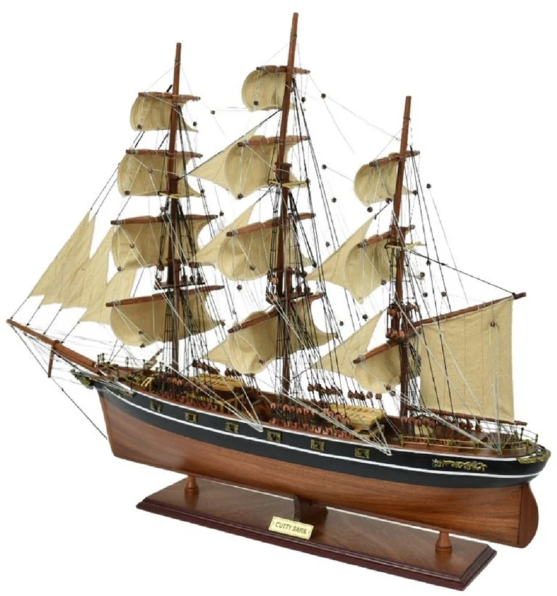 Casa Padrino Luxus Flaggschiff Cutty Sark Braun / Schwarz / Weiß 70 x 28 x H. 85 cm - Handgefertigtes Deko Schiff - Holzschiff - Segelschiff - Kriegsschiff - Luxus Deko Accessoires