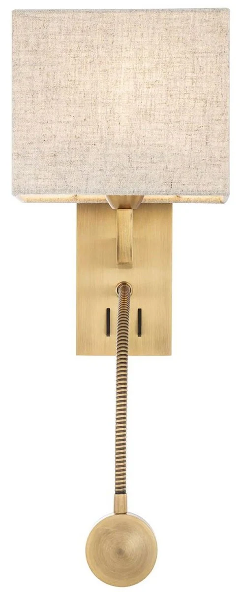 Casa Padrino Luxus Wandleuchte Antik Messing / Beige 19 x 17 x H. 32 cm - Wandlampe mit schwenbarer LED Leseleuchte - Hotel Leuchten - Luxus Leuchten - Luxus Wandleuchten - Luxus Qualität