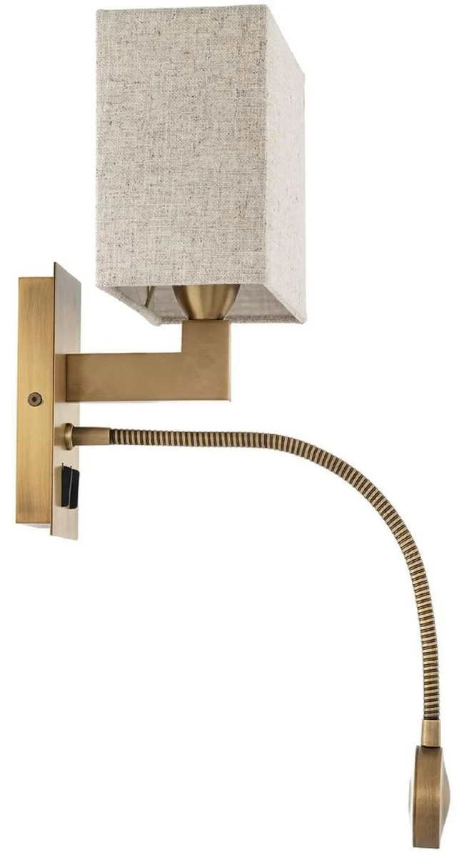 Casa Padrino Luxus Wandleuchte Antik Messing / Beige 19 x 17 x H. 32 cm - Wandlampe mit schwenbarer LED Leseleuchte - Hotel Leuchten - Luxus Leuchten - Luxus Wandleuchten - Luxus Qualität