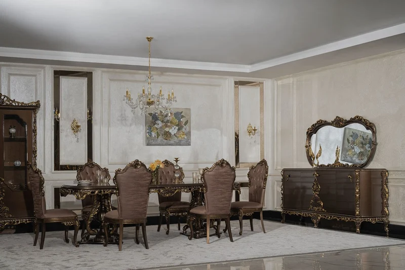 Casa Padrino Luxus Barock Esstisch Grau / Braun / Gold - Prunkvoller Barockstil Küchentisch - Luxus Esszimmer Möbel im Barockstil - Barock Esszimmer Möbel - Barock Einrichtung