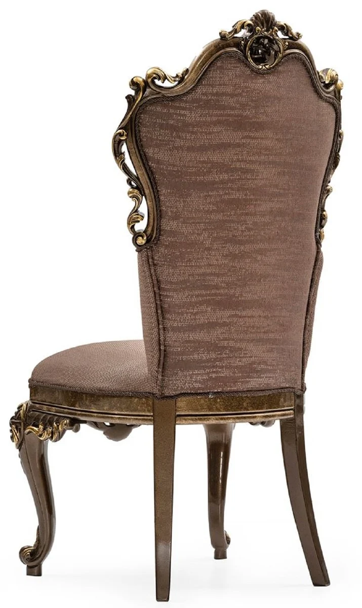 Casa Padrino Luxus Barock Esszimmer Stuhl Grau / Braun / Gold - Prunkvoller Barockstil Küchen Stuhl - Luxus Esszimmer Möbel im Barockstil - Barock Möbel - Edel & Prunkvoll