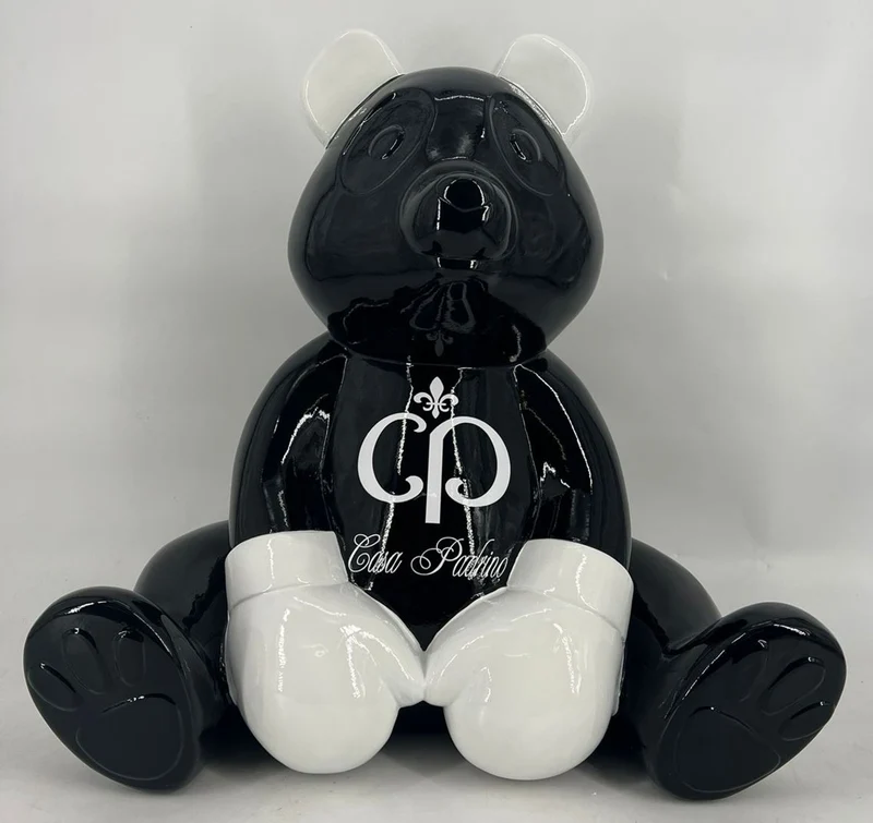 Casa Padrino Luxus Deko Figur Boxer Teddybär Schwarz / Weiß 50 cm - Deko Skulptur