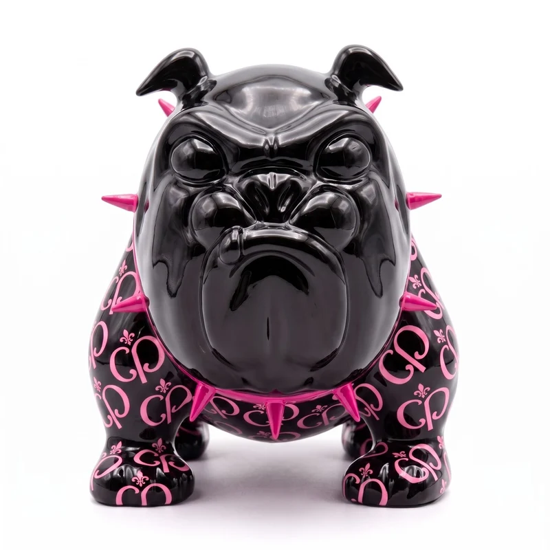 Casa Padrino Luxus Deko Figur Hund Bulldogge Schwarz / Pink 20 cm - Deko Skulptur