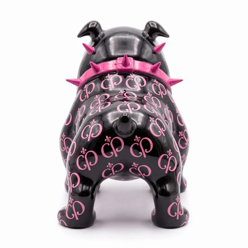 Casa Padrino Luxus Deko Figur Hund Bulldogge Schwarz / Pink 20 cm - Deko Skulptur