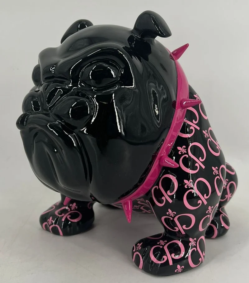 Casa Padrino Luxus Deko Figur Hund Bulldogge Schwarz / Pink 20 cm - Deko Skulptur